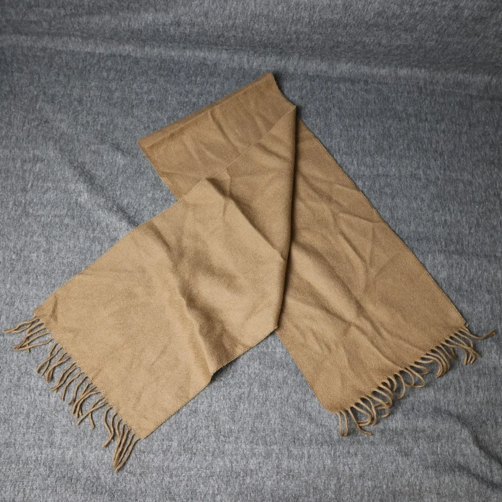 Geoffrey Beene Scarf Mens One Size Beige Wool Fringe Winter Neck Warmer 48X11 in